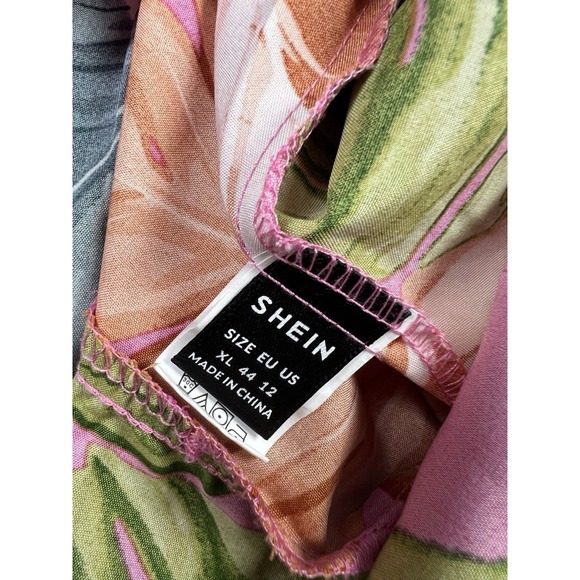 Shein Dress Womens XL Pink Tropical Floral Strapless Mini Polyester - Picture 10 of 13